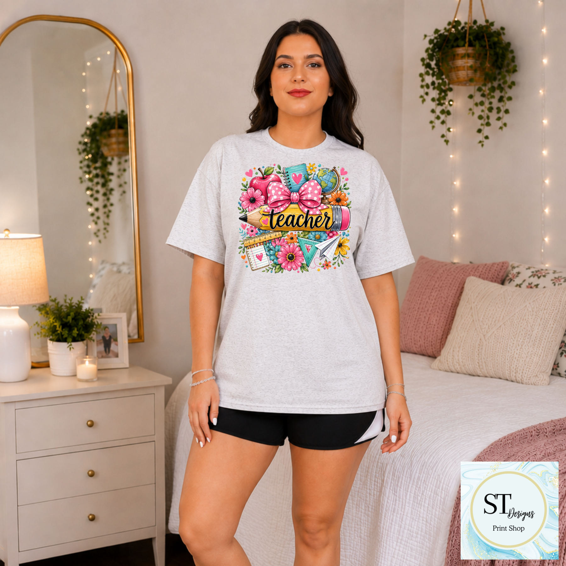 Cute Teacher Graphic T-Shirt | Pencil & Floral Teacher Shirt | Back to School Teacher Tee | Teacher Appreciation Gift | Unisex S-5XL-0