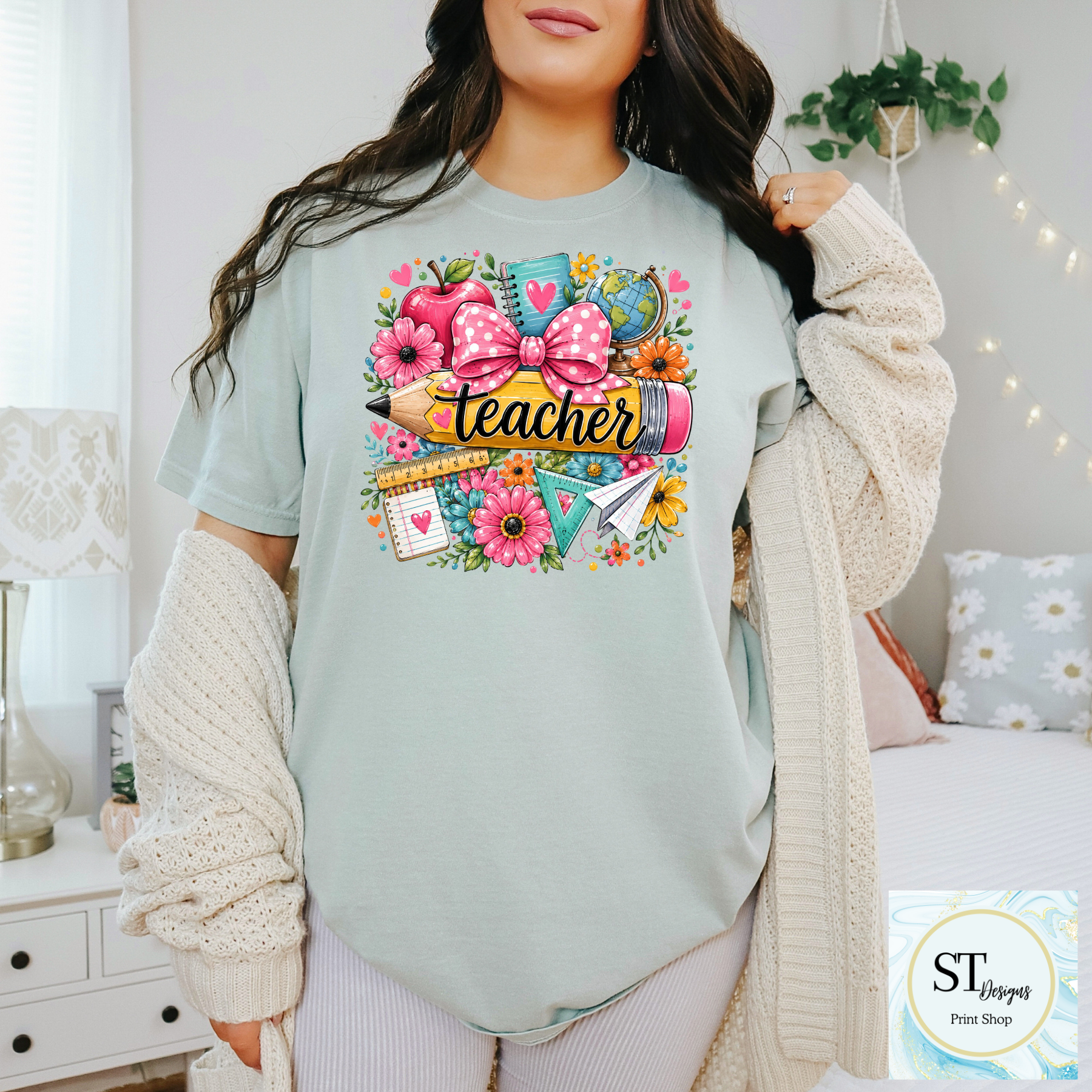 Cute Teacher Graphic T-Shirt | Pencil & Floral Teacher Shirt | Back to School Teacher Tee | Teacher Appreciation Gift | Unisex S-5XL-2