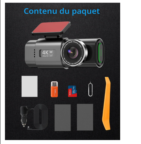 Caméra Embarquée 4K Avant/Arrière — GPS, WiFi, Vision Nocturne
