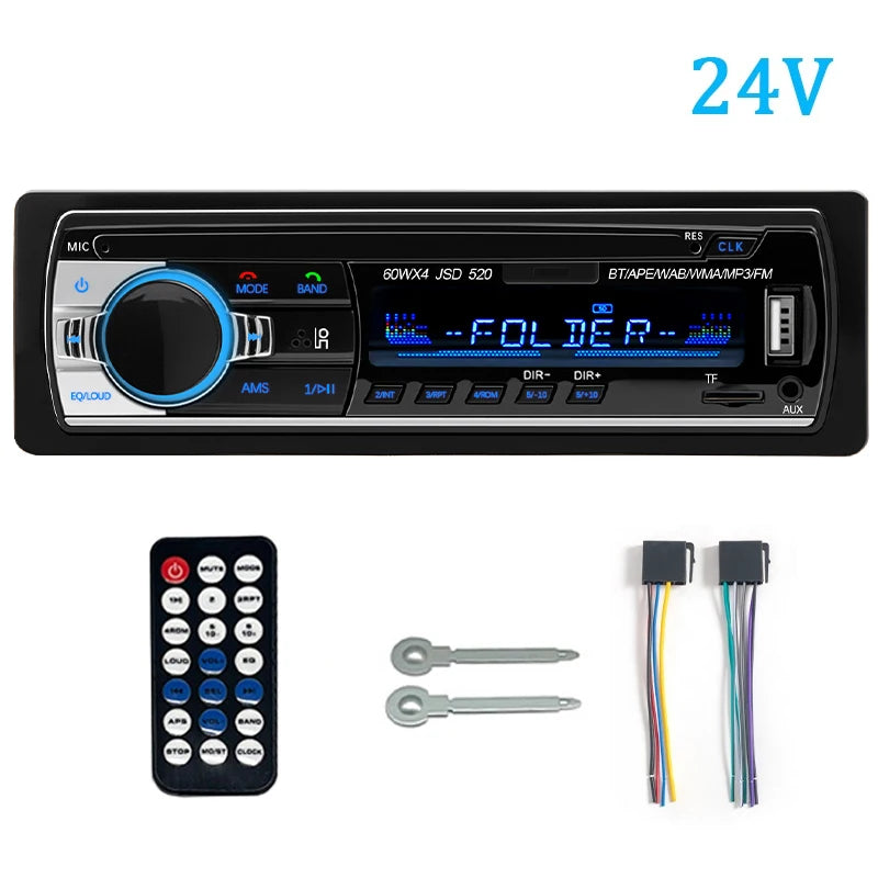 HIPPCRON 12V/24V Car Radio 1DIN Stereo Player Digital Bluetooth5.1 MP3 Player 60Wx4 FM Radio Audio Music  In Dash Fast Charge