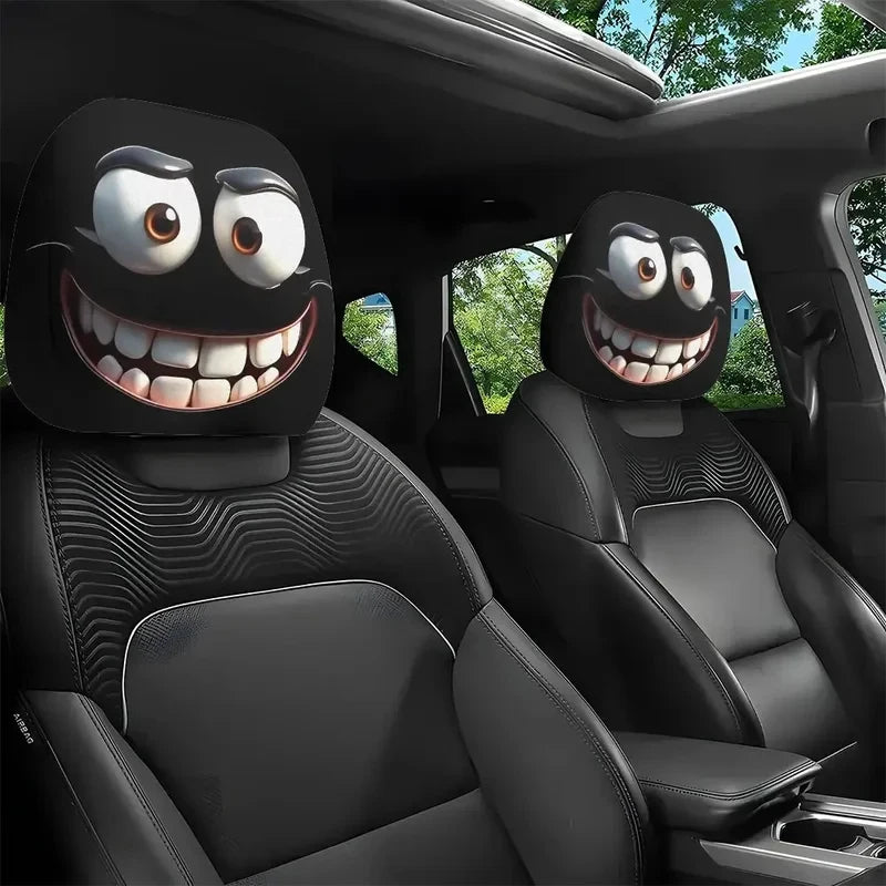 2pcs Smiley Face Printed Car Pillowcase Soft Comfortable Decorative Cushion Cover Auto Seat Headrest Washable Polyester Fabric