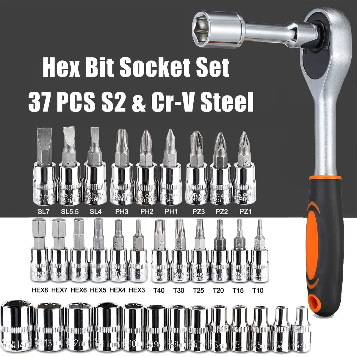 Set de clés plates et douilles 46 pieces chrome vanadium