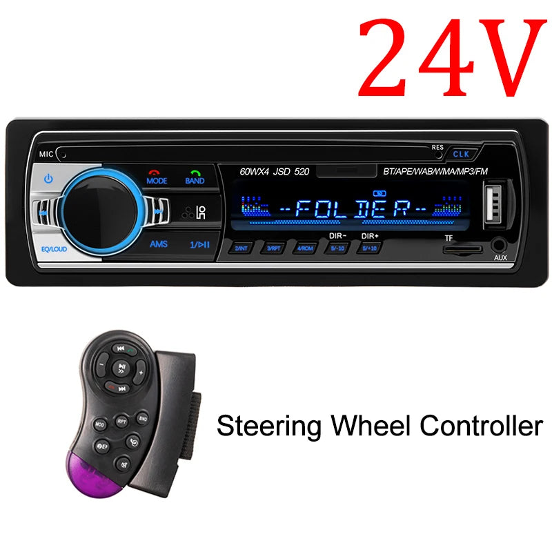 HIPPCRON 12V/24V Car Radio 1DIN Stereo Player Digital Bluetooth5.1 MP3 Player 60Wx4 FM Radio Audio Music  In Dash Fast Charge