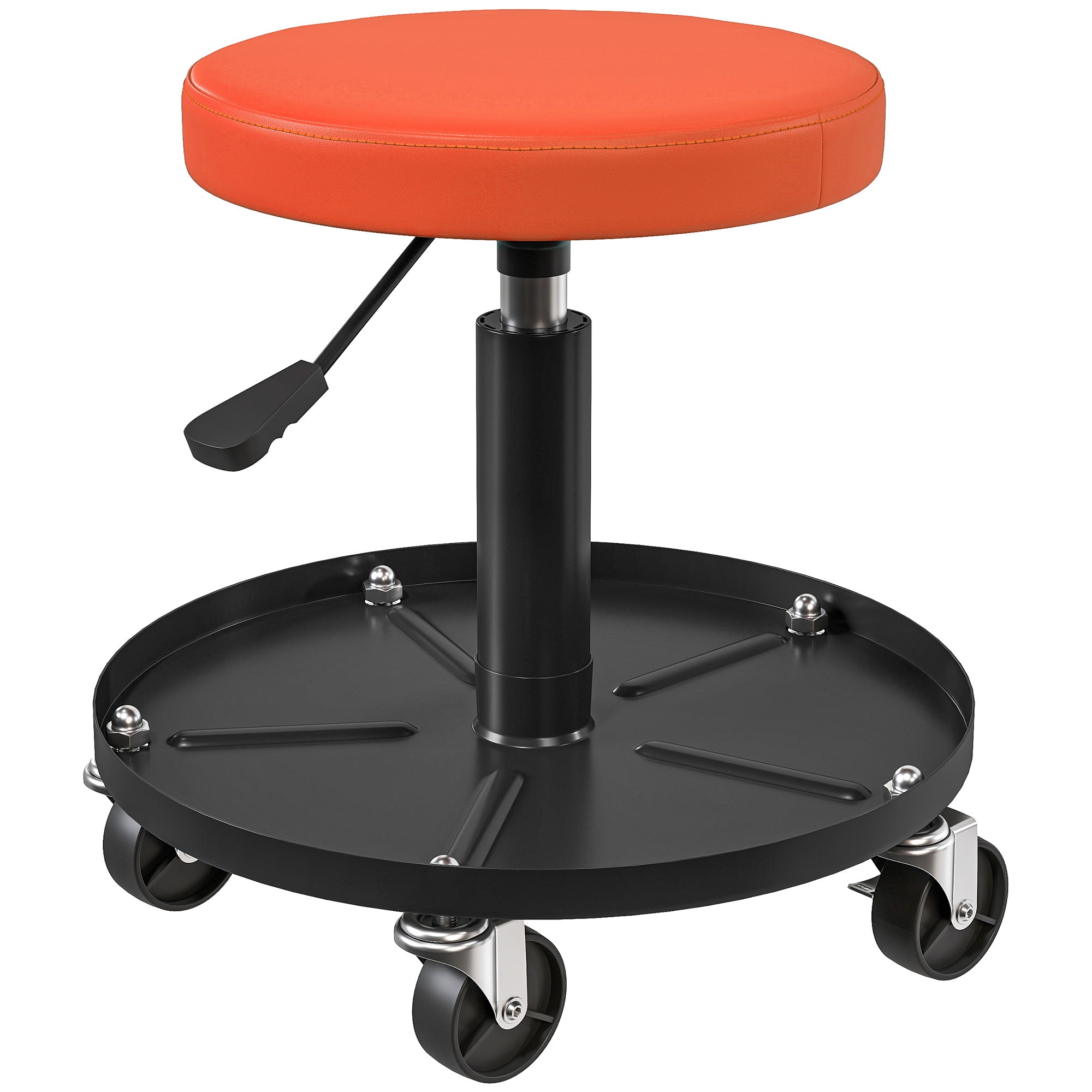 Tabouret d'atelier à 5 roulettes pivotantes 360°, hauteur réglable 38-50 cm, avec plateau, 38 x 38 x 38-50 cm, orange