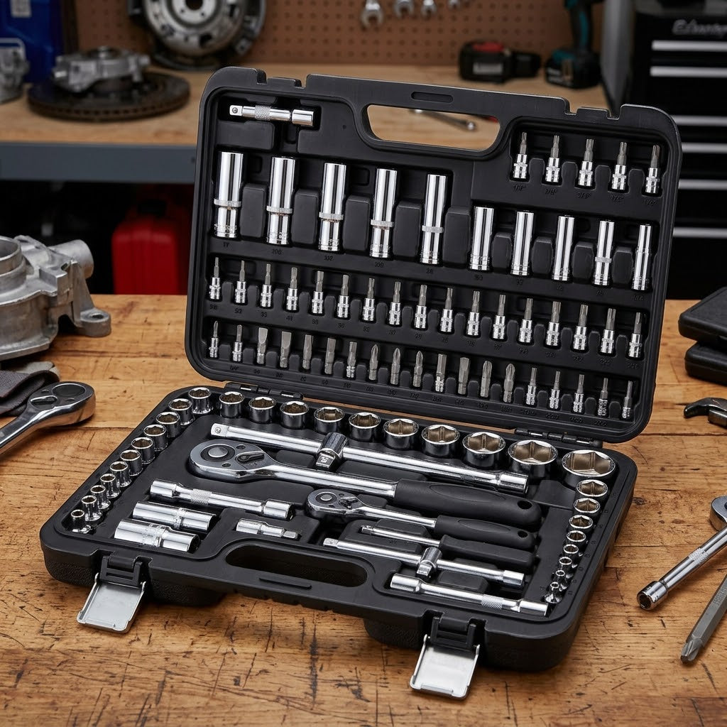 Coffret Cliquet et Douilles Complet 100 Pièces — Chrome-Vanadium