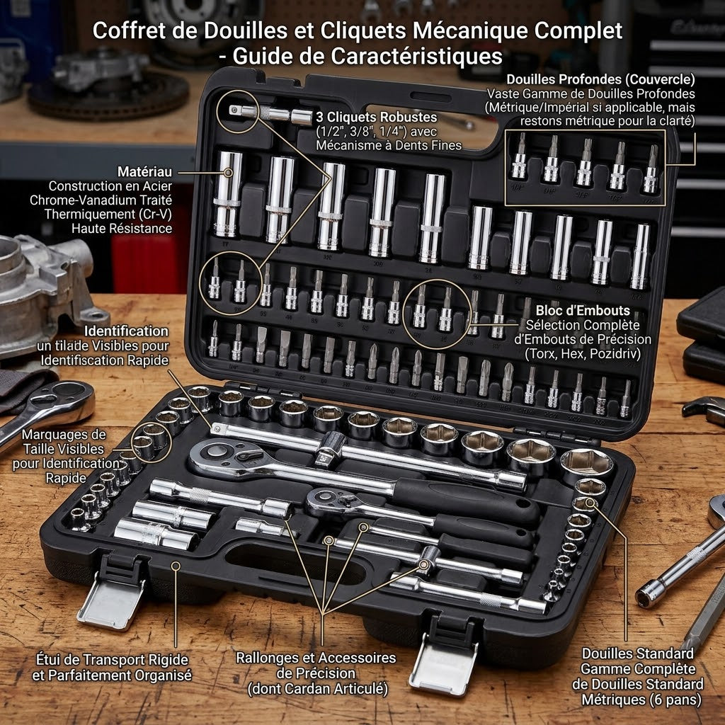 Coffret Cliquet et Douilles Complet 100 Pièces — Chrome-Vanadium